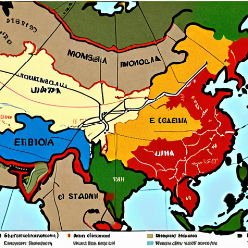 Home 18 "A dynamic visual representation of Mongolia's geopolitical position, featuring a map of Mongolia centrally placed between larger, influential depictions of China and Russia. Overlapping lines illustrate mineral trade routes (coal, copper) flowing to China and energy pipelines from Russia, symbolizing economic reliance. Simultaneously, subtle elements like outstretched hands or connecting lines extend from Mongolia towards abstract representations of other global partners (e.g., subtle flags of the US, Japan, EU), embodying its 'Third Neighbor' policy and strategic diversification. The scene should convey a sense of a nation navigating complex, powerful neighbors while seeking broader alliances. High-angle view, modern geopolitical mapping aesthetic."