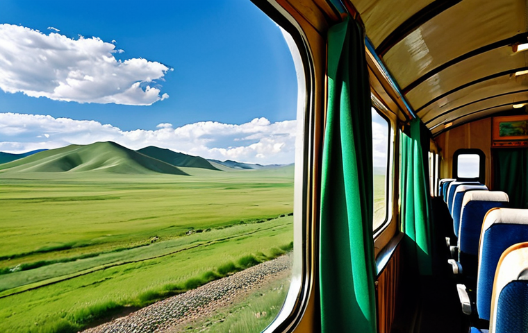 Train Journey & Landscape**

"Scenic view from a train window, traveling through Mongolia. Rolling green hills, blue sky, traditional yurt visible in the distance, fully clothed travelers inside the train, appropriate attire, safe for work, perfect anatomy, natural proportions, professional photography, family-friendly, high quality."

**
