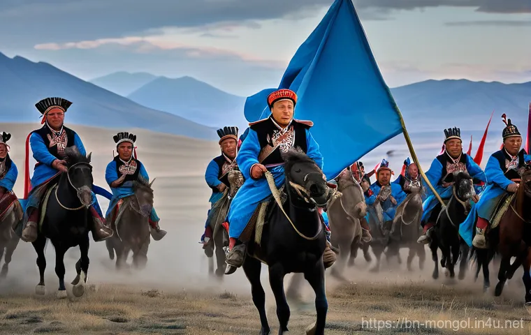 몽골 독립운동 역사 - **Prompt:** A symbolic representation of Mongolia navigating the complex geopolitical landscape foll...