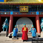 몽골의 독립 기념관 - A majestic outdoor scene depicting the Ulaanbaatar Independence Monument in Mongolia, surrounded by ...