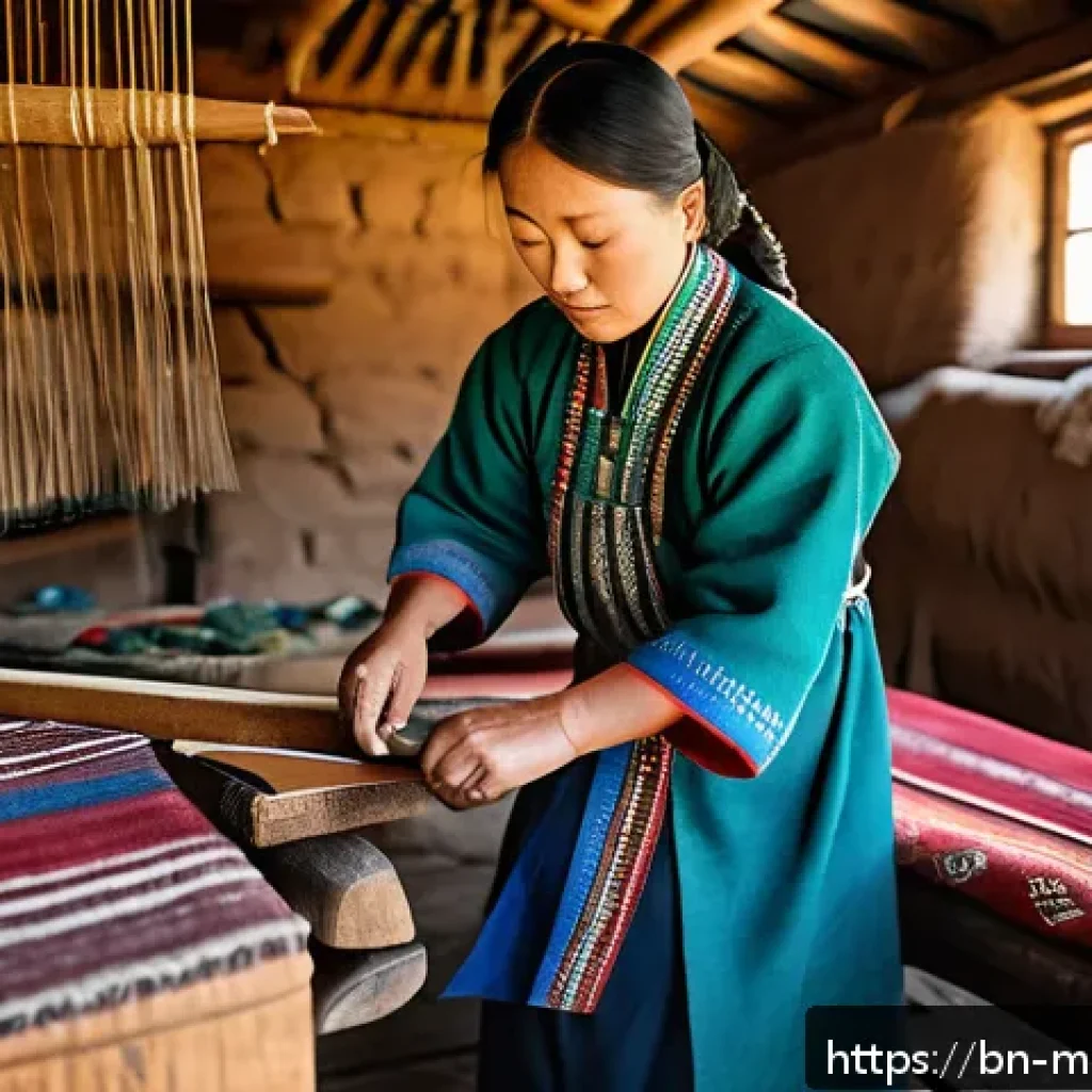몽골의 전통 수공예 공방 - A skilled Mongolian artisan in traditional attire carefully weaving intricate wool textiles using na...
